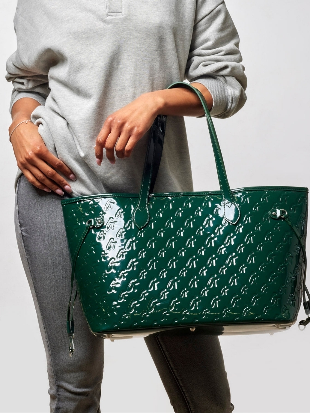 *BRAND NEW* Glossy Emerald Tote Bag with Pouch - Women Bags - Picture 3 of 6